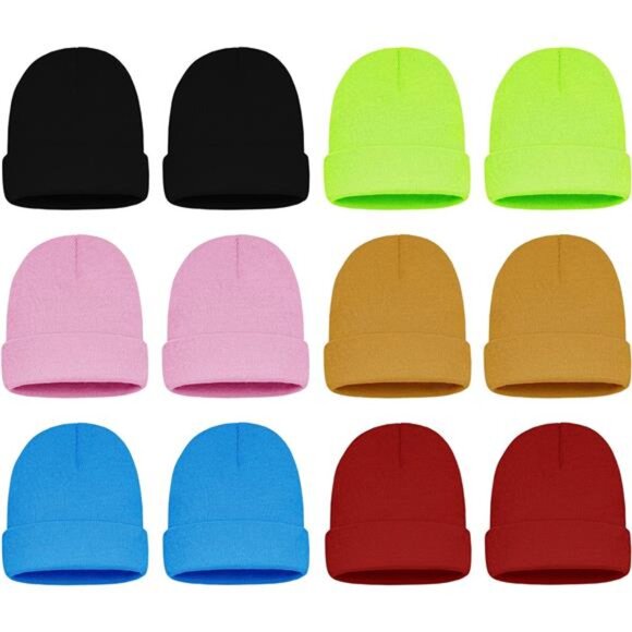 12 Pack Winter Beanie Hats for Men Women, Warm Cozy Knitted Cuffed Skull Cap - Picture 1 of 8